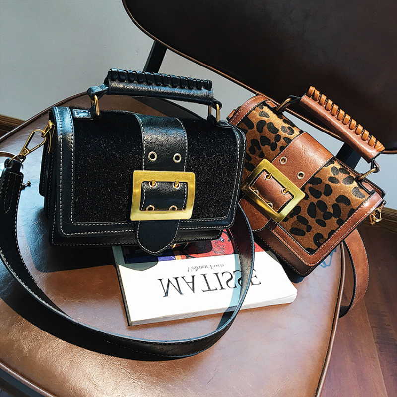 loomrack Vintage Leopard Crossbody Flap Bag with Top Handle Cross Body Bags