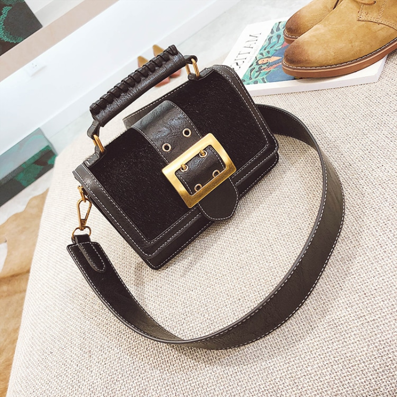 loomrack Vintage Leopard Crossbody Flap Bag with Top Handle Cross Body Bags Black / 20X9X14