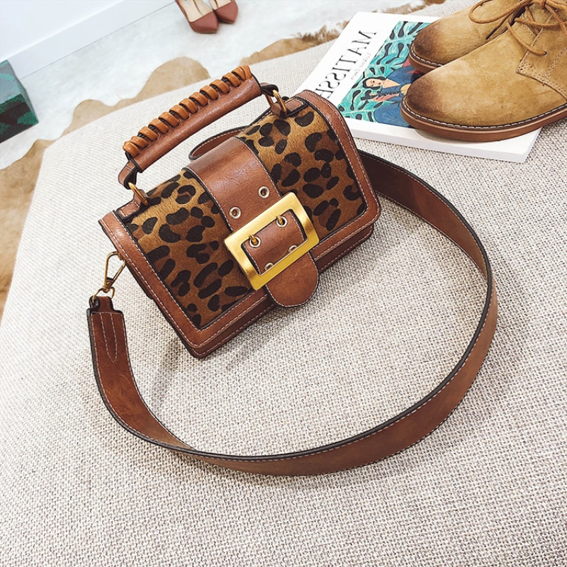loomrack Vintage Leopard Crossbody Flap Bag with Top Handle Cross Body Bags Brown / 20X9X14