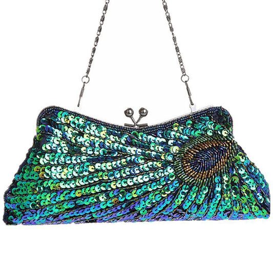 loomrack Vintage Peacock Sequin Evening Bag Evening Bags