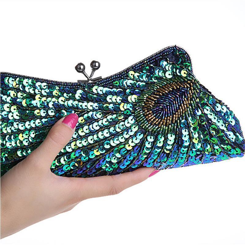 loomrack Vintage Peacock Sequin Evening Bag Evening Bags