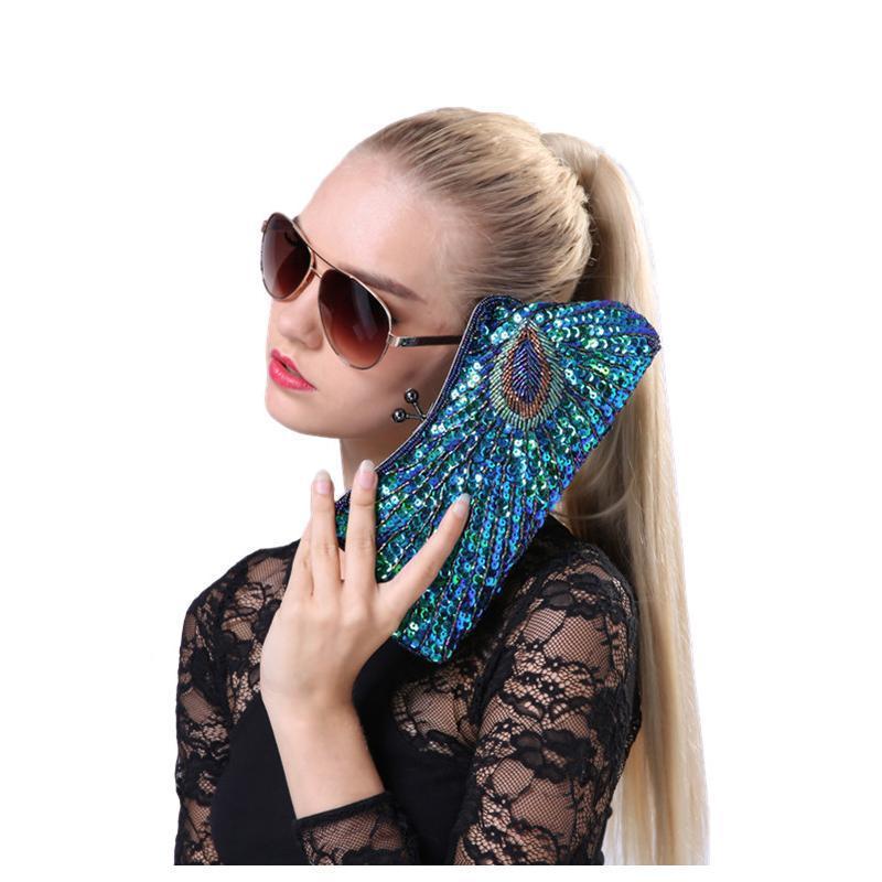 loomrack Vintage Peacock Sequin Evening Bag Evening Bags