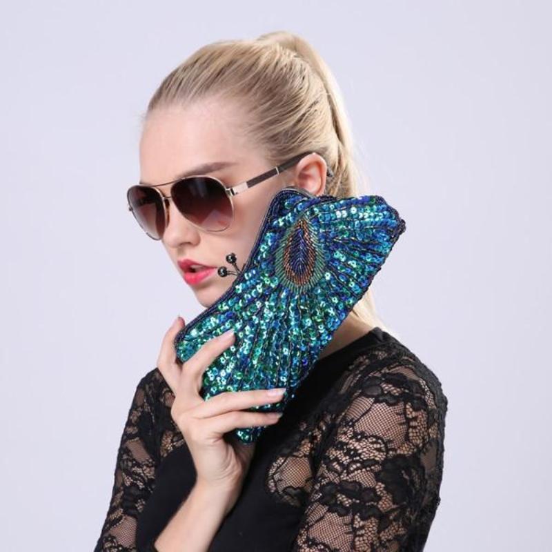 loomrack Vintage Peacock Sequin Evening Bag Evening Bags