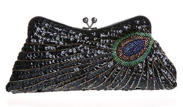 loomrack Vintage Peacock Sequin Evening Bag Evening Bags Black