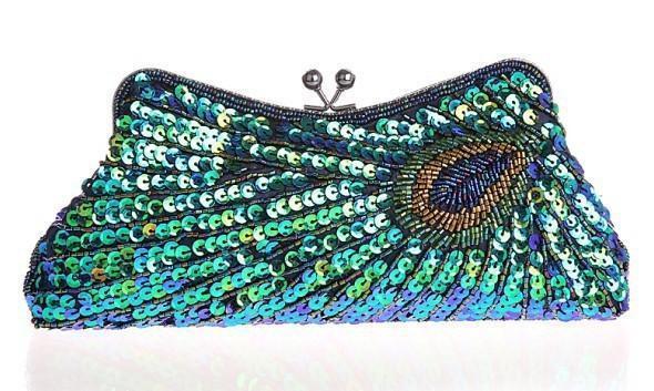 loomrack Vintage Peacock Sequin Evening Bag Evening Bags Blue