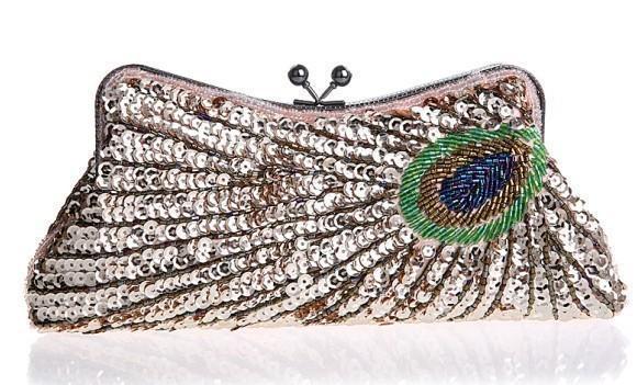 loomrack Vintage Peacock Sequin Evening Bag Evening Bags Champagne