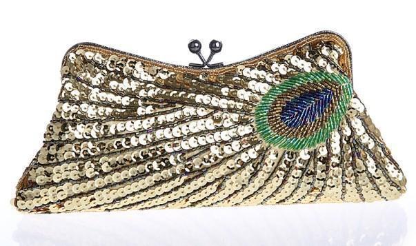 loomrack Vintage Peacock Sequin Evening Bag Evening Bags Gold