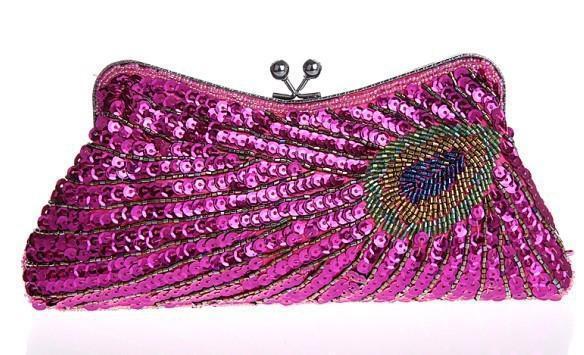 loomrack Vintage Peacock Sequin Evening Bag Evening Bags Hot Pink
