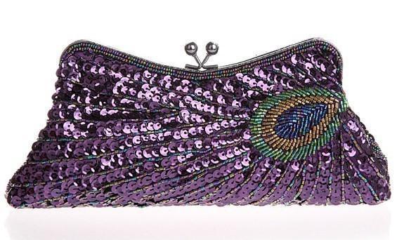 loomrack Vintage Peacock Sequin Evening Bag Evening Bags Purple