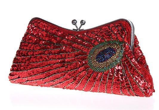 loomrack Vintage Peacock Sequin Evening Bag Evening Bags Red