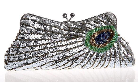 loomrack Vintage Peacock Sequin Evening Bag Evening Bags Silver