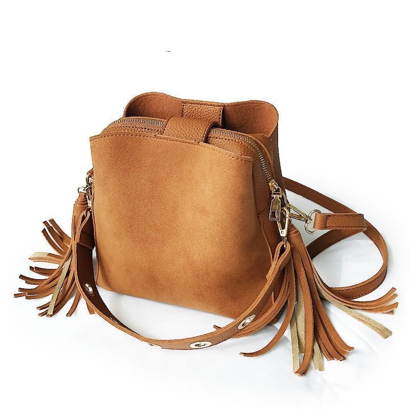 loomrack Vintage Tassel Adorned Bucket Crossbody Messenger Bag Shoulder Bags