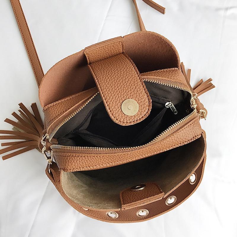 loomrack Vintage Tassel Adorned Bucket Crossbody Messenger Bag Shoulder Bags