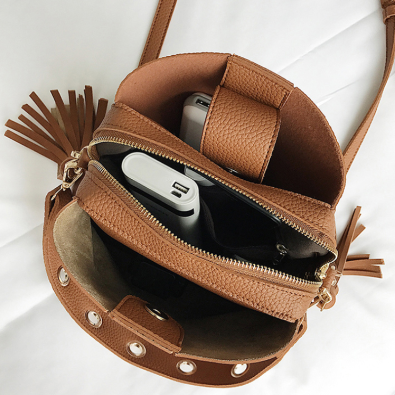 loomrack Vintage Tassel Adorned Bucket Crossbody Messenger Bag Shoulder Bags