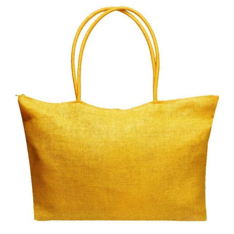 loomrack Women's Woven Straw Tote Bag - Perfect for the Beach! Shoulder Bags Deep Yellow