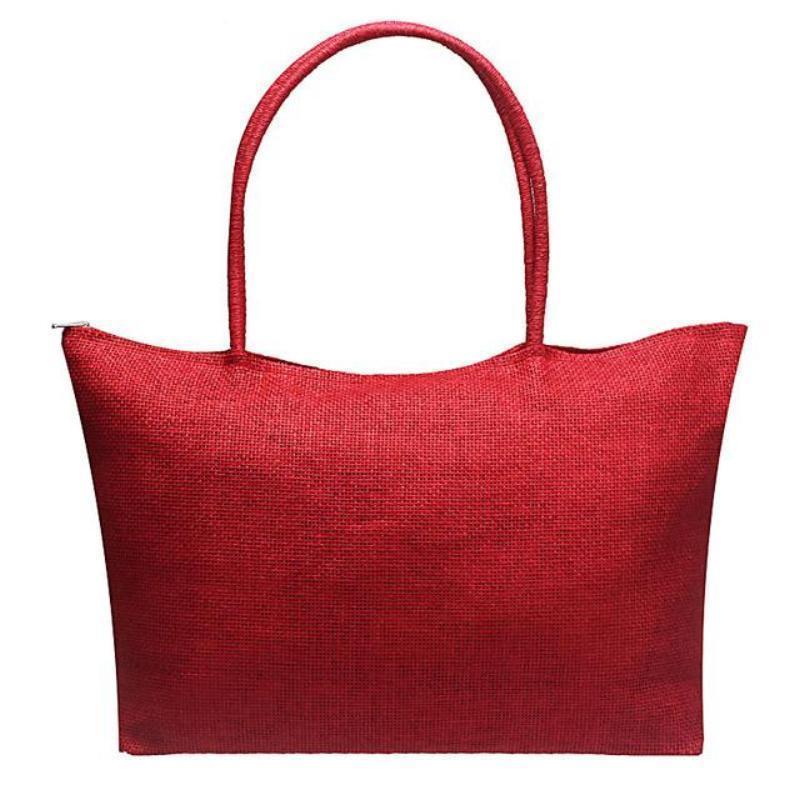 loomrack Women's Woven Straw Tote Bag - Perfect for the Beach! Shoulder Bags Red