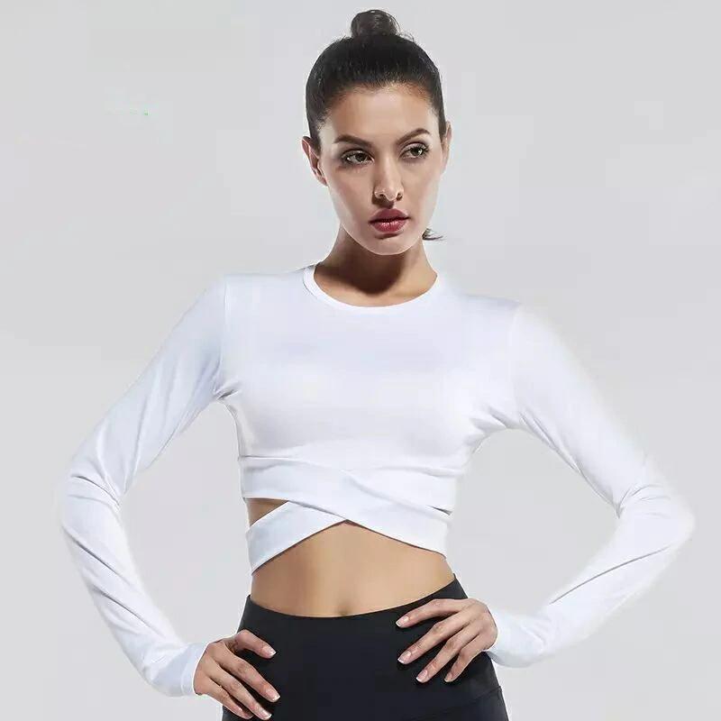 loomrack Yoga Long Sleeve Criss Cross Crop Top Yoga Shirts