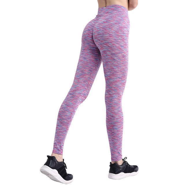 No Pain, No Gain Push Up Breathable Leggings Leggings Stripe-Purple / S