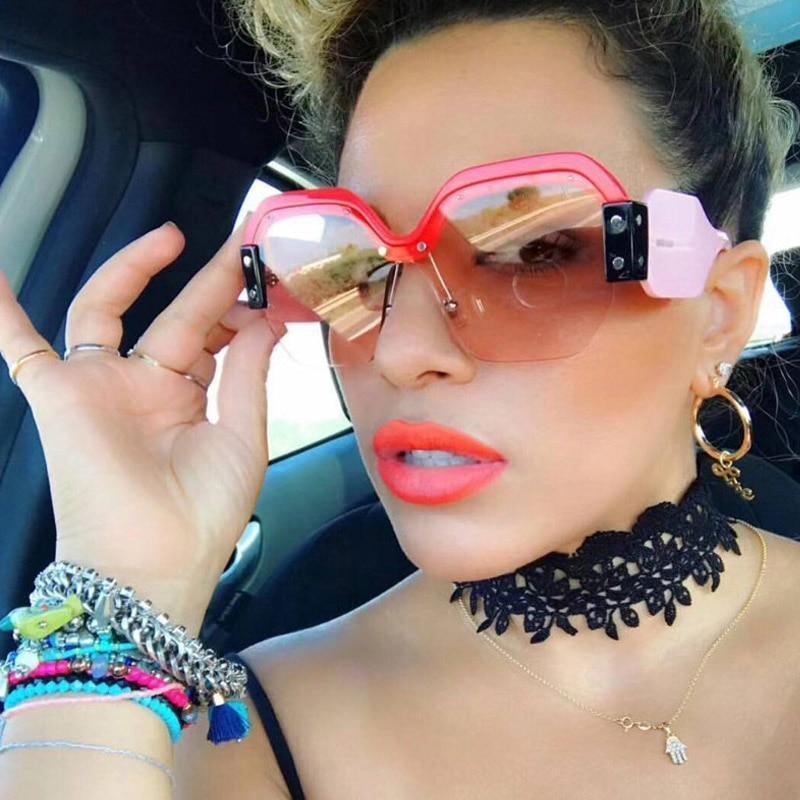 Oversized Half Frame Rimless Retro Acrylic Sunglasses Sunglasses D325 black black