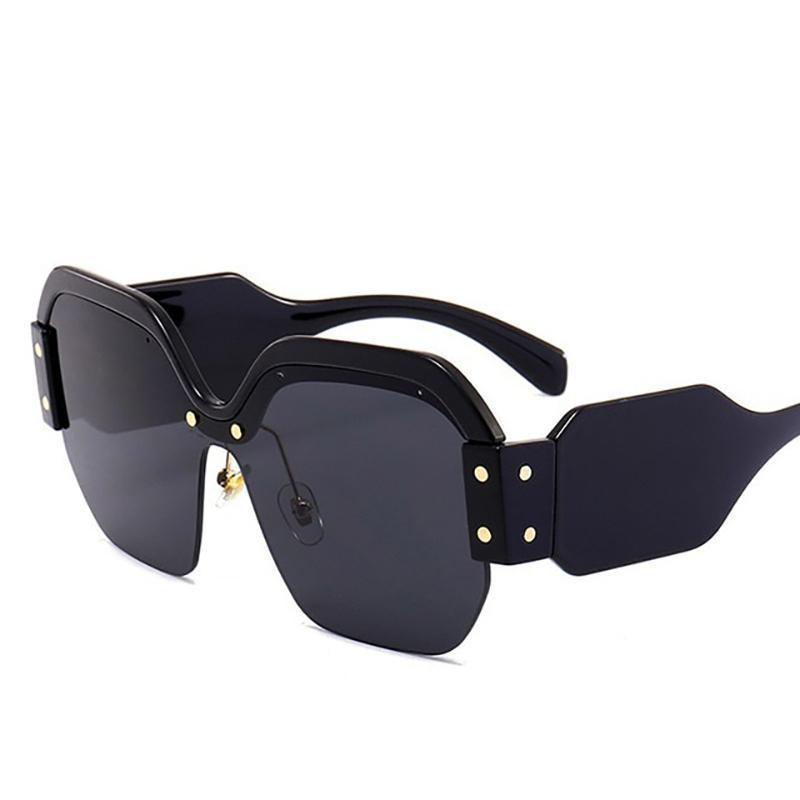 Oversized Half Frame Rimless Retro Acrylic Sunglasses Sunglasses D325 black black