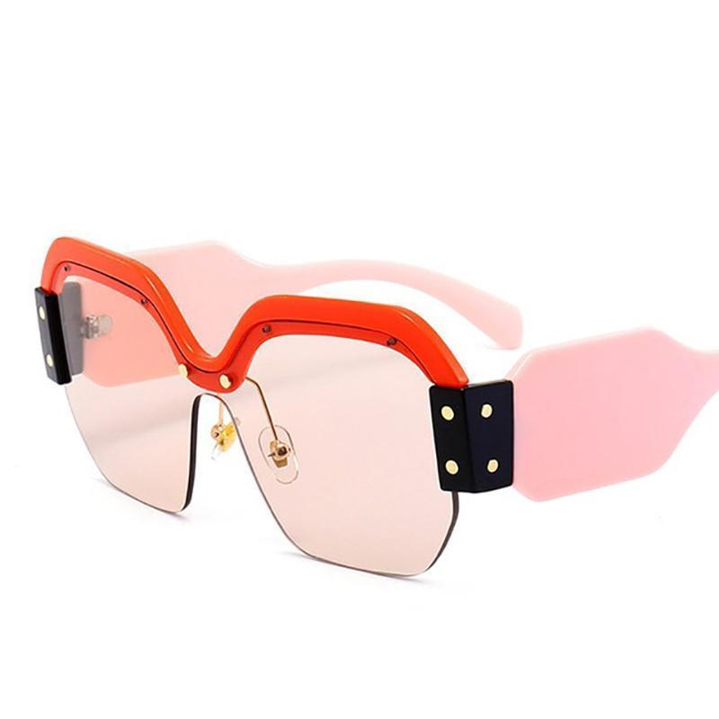 Oversized Half Frame Rimless Retro Acrylic Sunglasses Sunglasses D325 red pink