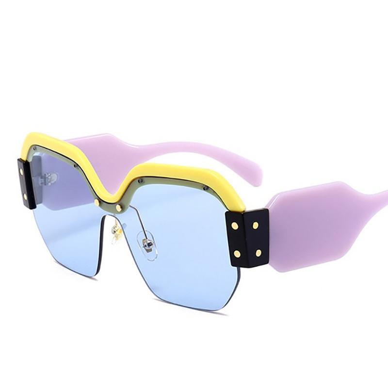 Oversized Half Frame Rimless Retro Acrylic Sunglasses Sunglasses D325 yellow blue