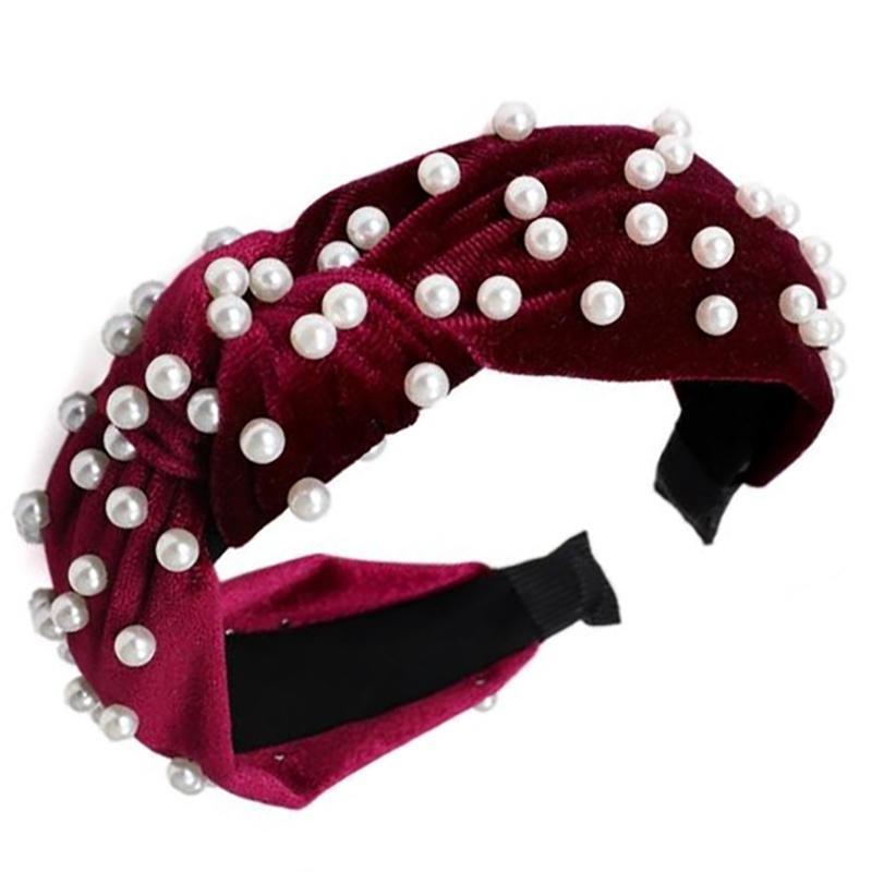 Pearl Bohemian Velvet Knot Hairband Hair Accessories Burgundy