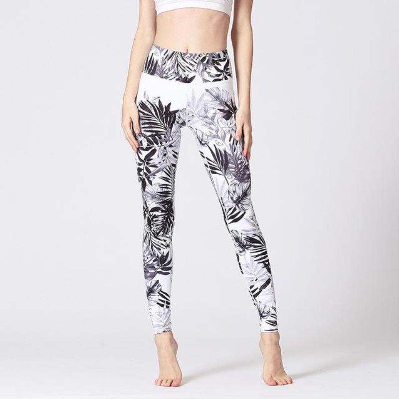 Premium Abstract Print High Waist Leggings Leggings Black White / S