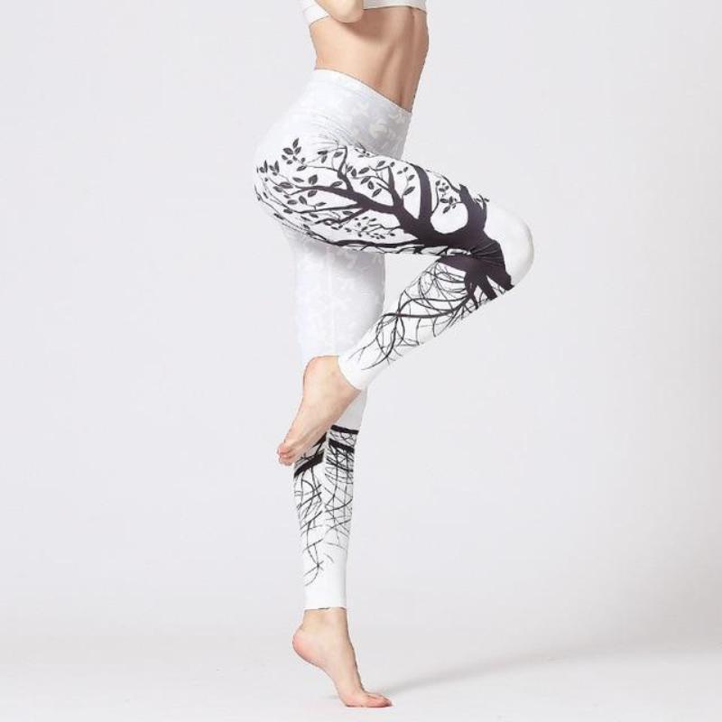 Premium Abstract Print High Waist Leggings Leggings White / S