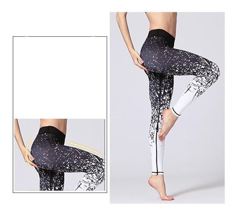 Premium Abstract Print High Waist Leggings Leggings Black White / S