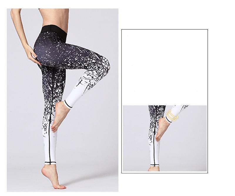 Premium Abstract Print High Waist Leggings Leggings Black White / S