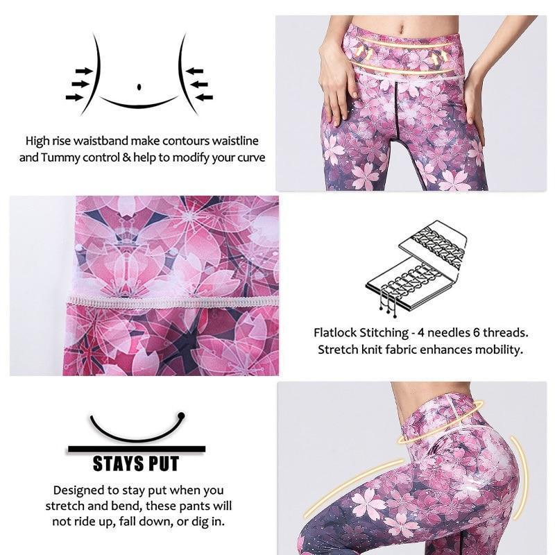 Premium Flower Print High Waist Leggings Leggings Sakura Short / S