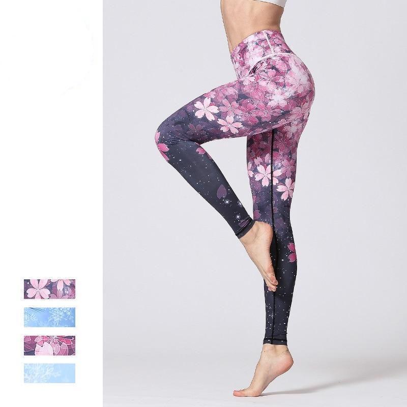 Premium Flower Print High Waist Leggings Leggings Sakura Short / S