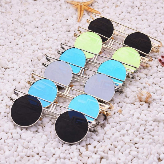 Rectangular Geometric Metal Frame Round Sunglasses Sunglasses NO1