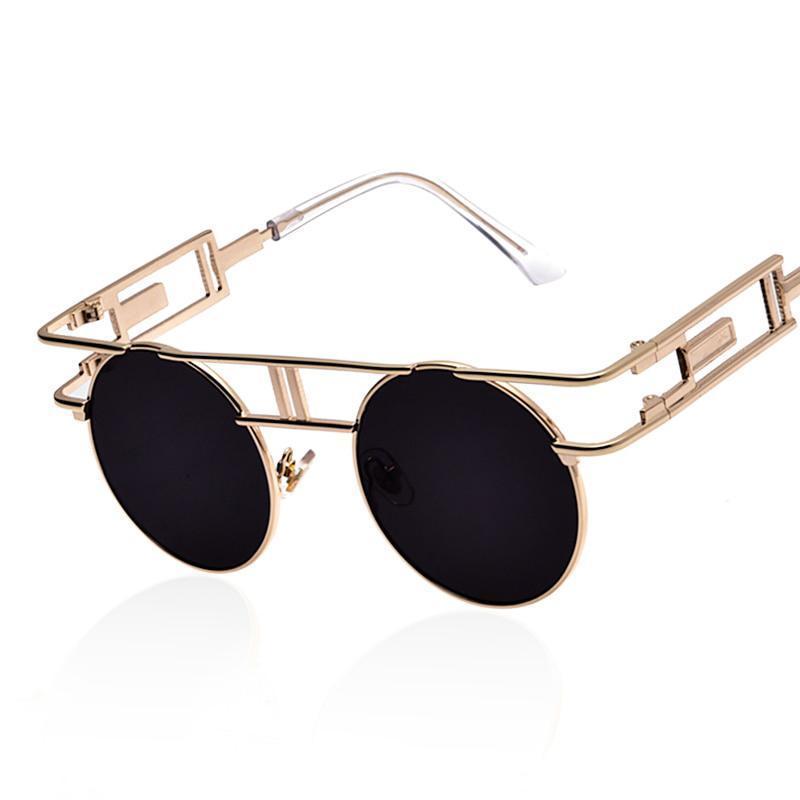 Rectangular Geometric Metal Frame Round Sunglasses Sunglasses NO1