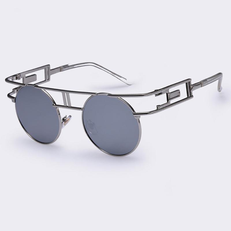 Rectangular Geometric Metal Frame Round Sunglasses Sunglasses NO3