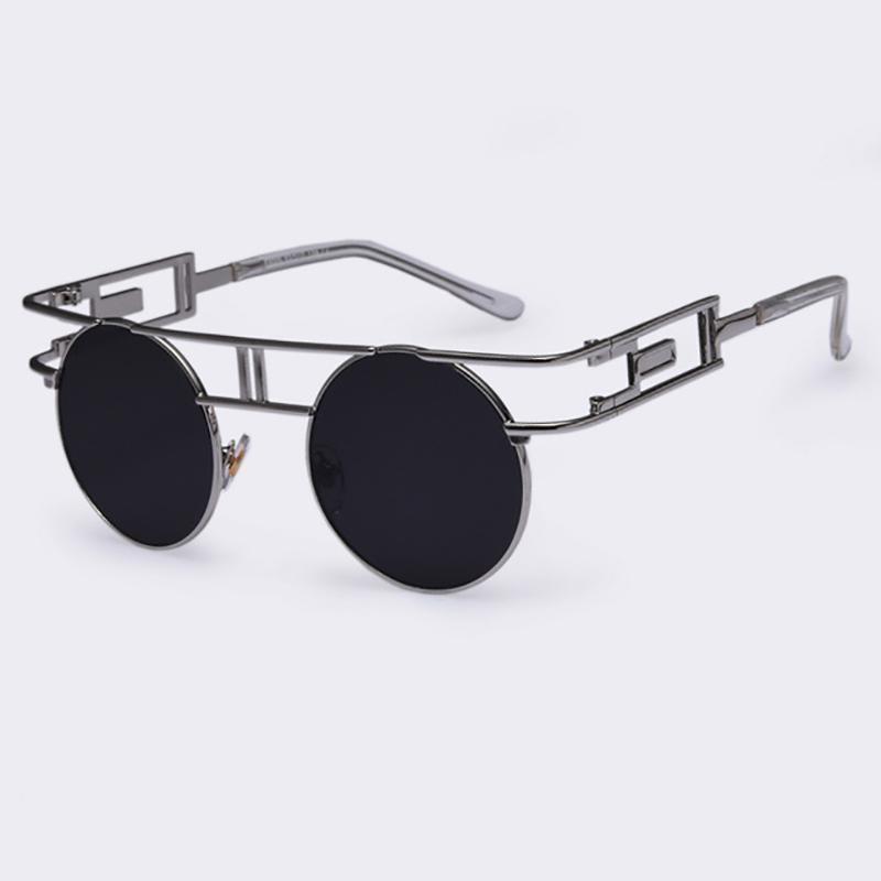 Rectangular Geometric Metal Frame Round Sunglasses Sunglasses NO4