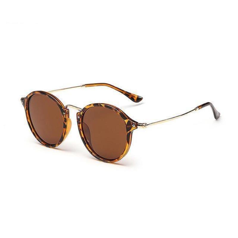 Retro Round Metal Frame Sunglasses Sunglasses C07PLeopard Brown