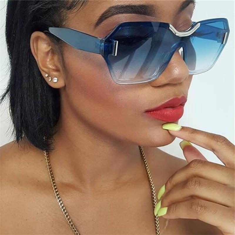 Rimless Oversized Square Frame Sunglasses Sunglasses c26 green green