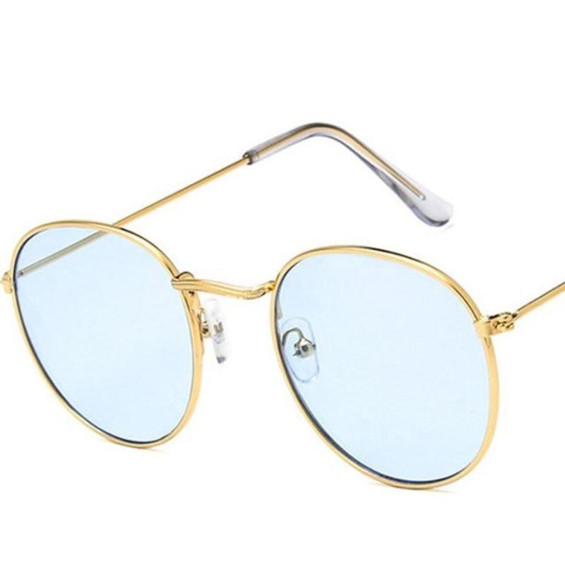 Round Mirror Sunglasses Sunglasses Gold Blue1