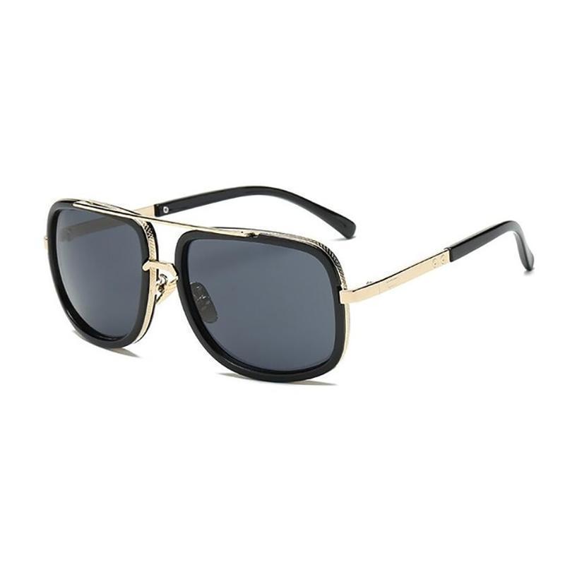 Square Lens Luxury Vintage Metal Big Frame Sunglasses Sunglasses Black