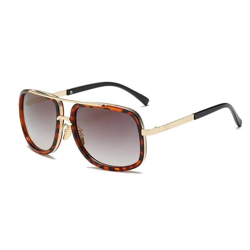 Square Lens Luxury Vintage Metal Big Frame Sunglasses Sunglasses Leopard