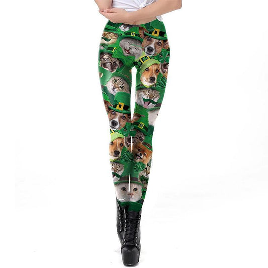 St Patrick's Day Design Leggings - Green Animal Print Irish Leggings S