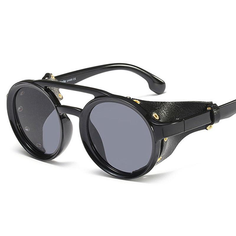 Steampunk Round Retro Shades Sunglasses Sunglasses C1 bright black