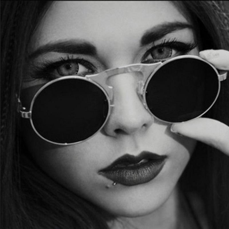 Steampunk Vintage Round Flip Frame Sunglasses Sunglasses black