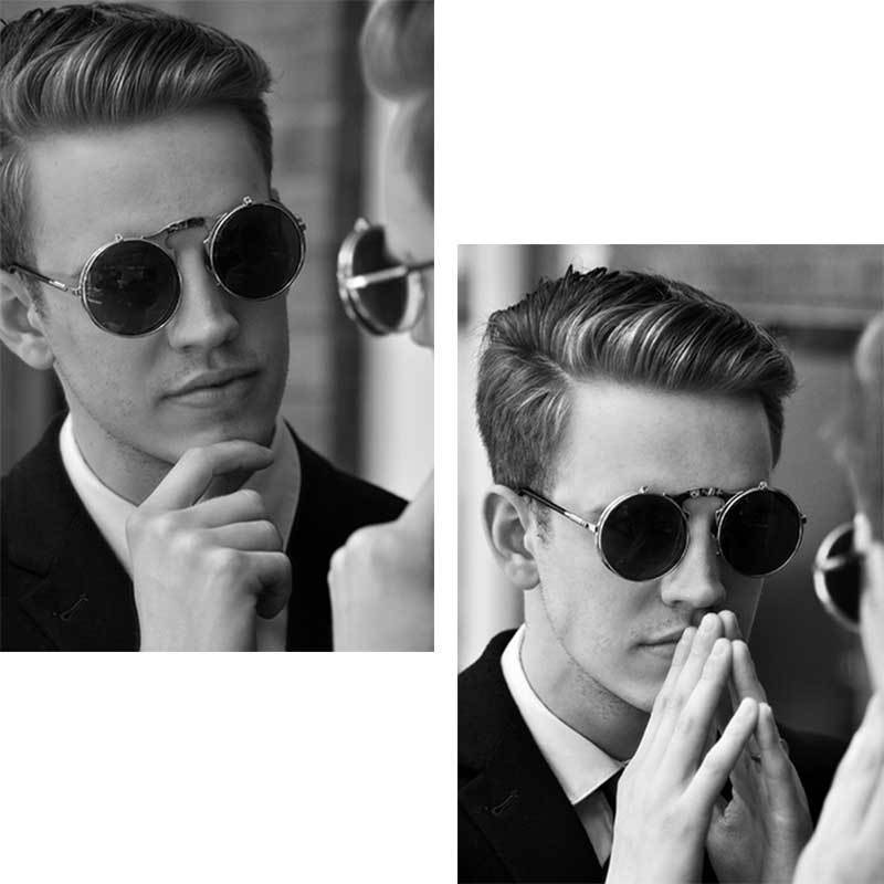 Steampunk Vintage Round Flip Frame Sunglasses Sunglasses black