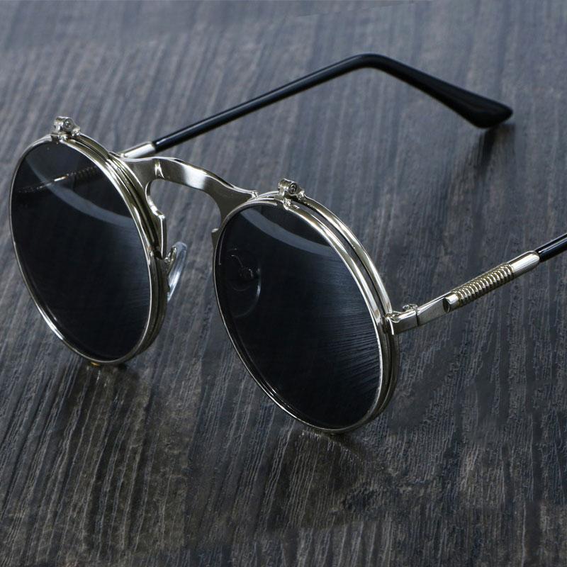 Steampunk Vintage Round Flip Frame Sunglasses Sunglasses black