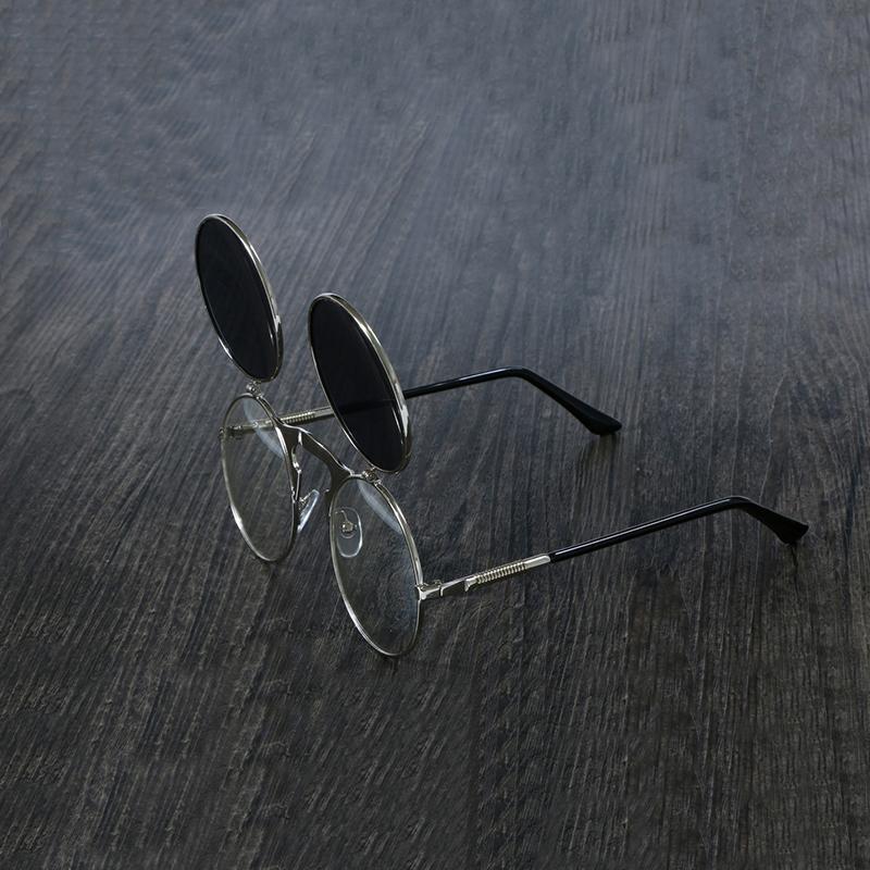 Steampunk Vintage Round Flip Frame Sunglasses Sunglasses black