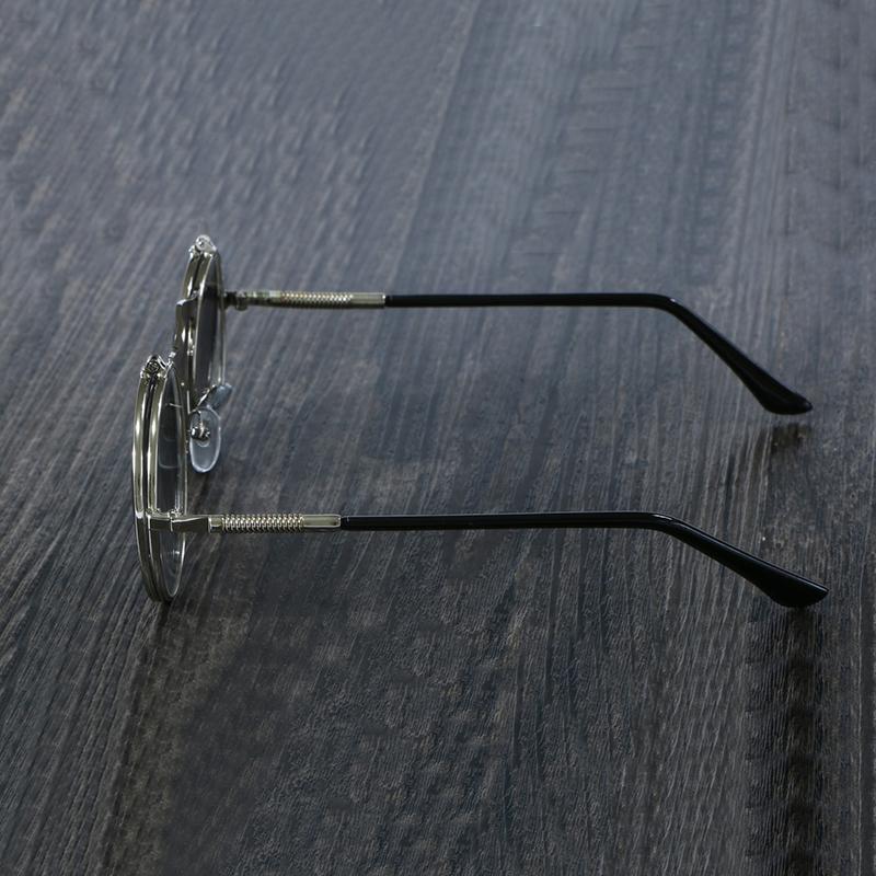 Steampunk Vintage Round Flip Frame Sunglasses Sunglasses black