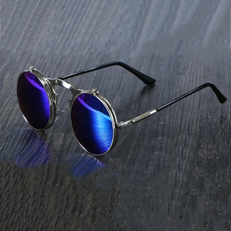 Steampunk Vintage Round Flip Frame Sunglasses Sunglasses black